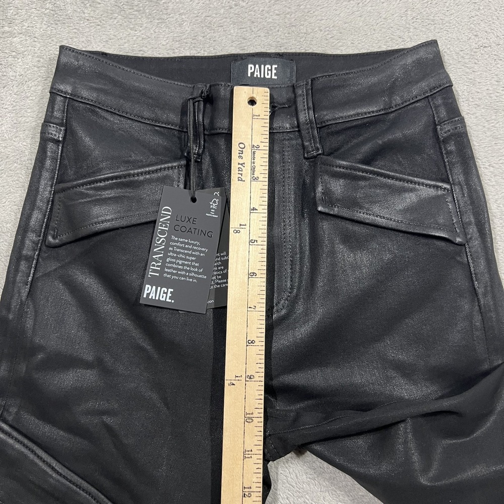 Paige Pants Womens 26 Black Luxe Coating Stella Flap Cargo Pockets Zip Straight - Picture 6 of 14
